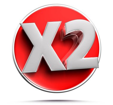 Kırpma yolu ile beyaz arkaplan üzerinde x2 kırmızı daire 3D illüstrasyon.