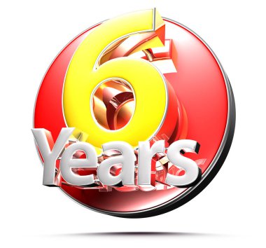 Kırpma yolu ile beyaz arkaplanda 6 yıl izole edilmiş 3B illüstrasyon imzala.