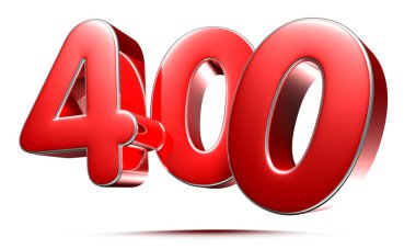 Beyaz arkaplanda yuvarlak kırmızı sayılar 400 kırpma yolu ile 3D illüstrasyon