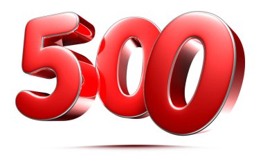 Rounded red number 500 3D illustration on white background have work path.