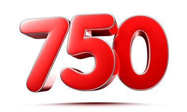 Beyaz zemin üzerinde yuvarlak kırmızı numaralar 750 kırpma yolu ile 3D illüstrasyon