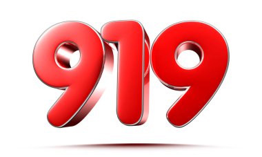 Beyaz arkaplanda yuvarlak kırmızı numaralar 919 kırpma yolu ile üç boyutlu illüstrasyon