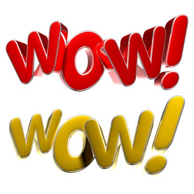 Metin etiketi wow 3B illüstrasyon beyaz arkaplanda kırpma yolu ile.