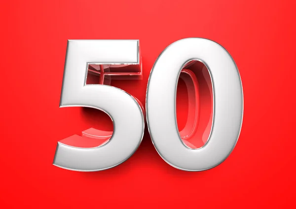 价格标签50 50周年纪念日 红色背景上的50号3D插图 — 图库照片