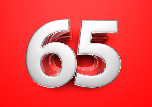 料金表65 65周年だ 赤い背景の65番3Dイラスト — ストック写真