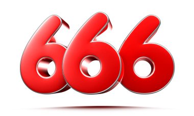 Beyaz zemin üzerinde yuvarlak kırmızı numaralar 666 kırpma yolu ile 3D illüstrasyon