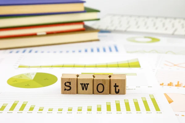 SWOT szó fogalom és üzleti grafikon jelentések — Stock Fotó