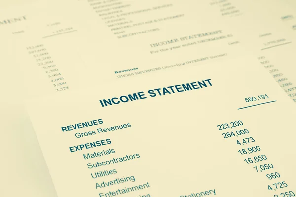 Κατάσταση εσόδων και εξόδων εκθέσεις για τη λογιστική των επιχειρήσεων σε απόχρωση σέπια — Φωτογραφία Αρχείου