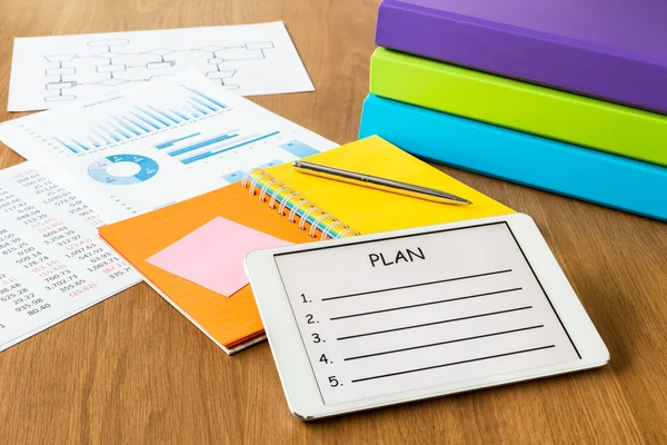 Digital tablet pc showing blank form of project planning — Stock Photo, Image