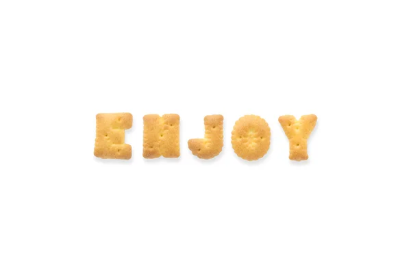 De Letter woord genieten. Alfabet Cookie Cracker — Stockfoto