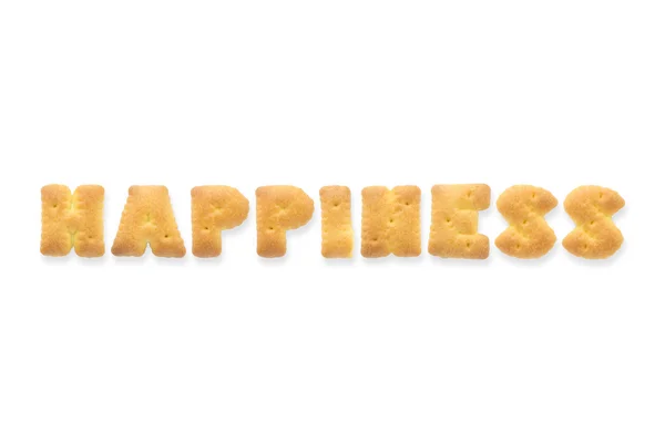 The Letter Word HAPPINESS Alphabet Biscuit Cracker — Stock Photo, Image