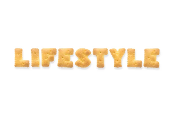 Das Buchstabenwort Lebensstil. Alphabet-Keks-Cracker — Stockfoto