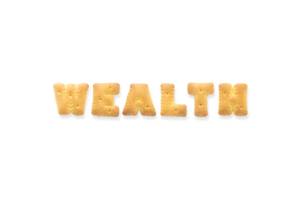 La lettera parola ricchezza alfabeto Biscotto Cracker — Foto Stock