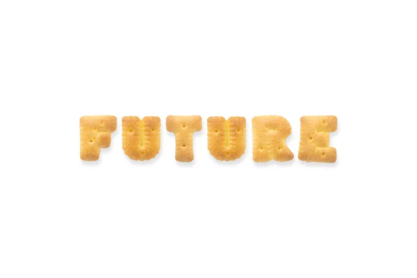 Буквенное слово FUTURE Alphabet Celie Biscuits — стоковое фото