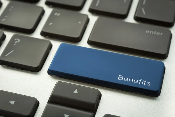 Computer keyboard with typographic BENEFITS button — Stock Photo, Image