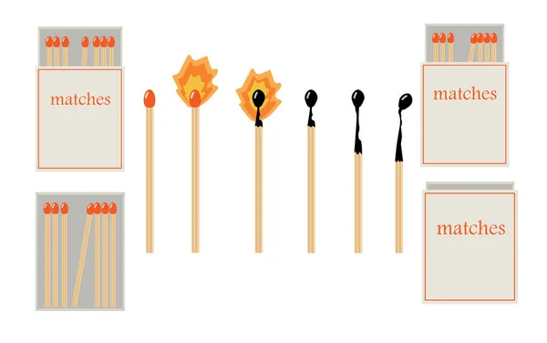 Kibrit ve kibrit kutuları. Vektör.