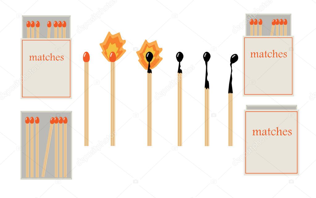 Set of matches and matchboxes. Vector.