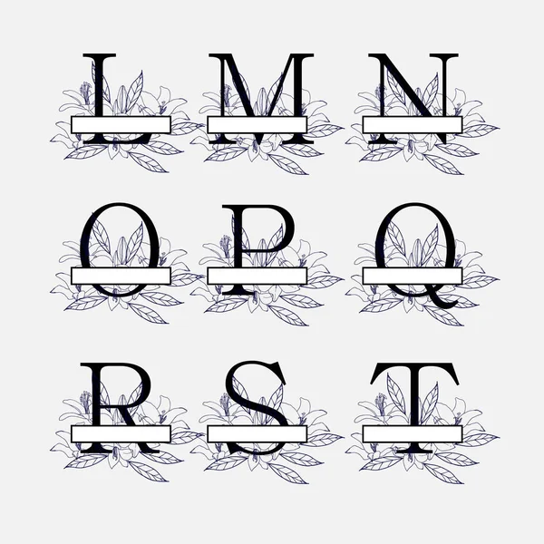 Bloemen Vector Monogram Met Letters Lelies Lijnkunst — Stockvector
