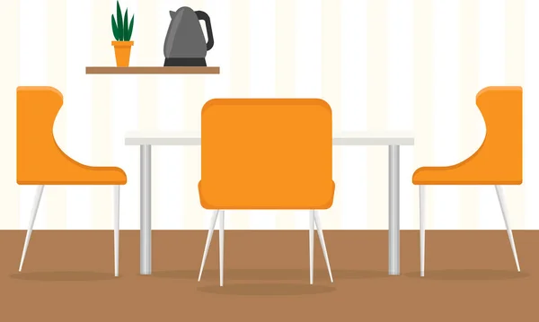オレンジのアームチェア付きのキッチンでのダイニングテーブル 平面図ベクトル図 — ストックベクタ