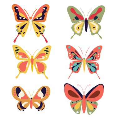 Havalı kelebek etiketler ve element tasarımı için izole, parlak renk seti