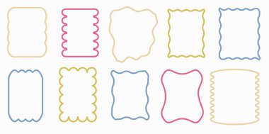 Pastel serbest çizgi formu, zig zag çerçeve, groovy grafik tasarım kenarı, vektör çizgisi ögesi, modern kaba biçim