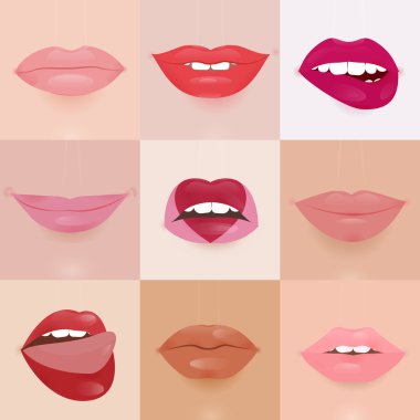 Glamour dudakları farklı ruj renkleri ile kümesi
