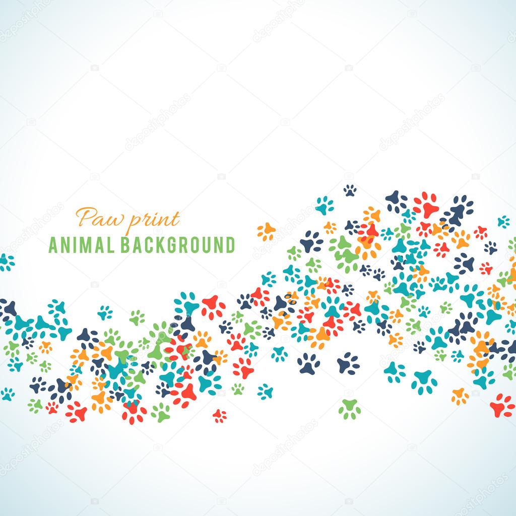 Colorful animal footprint ornament border isolated on white background