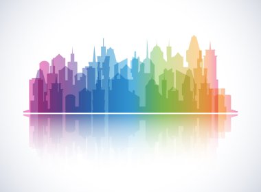 Cityscape renkli arka plan. Ufuk çizgisi silueti