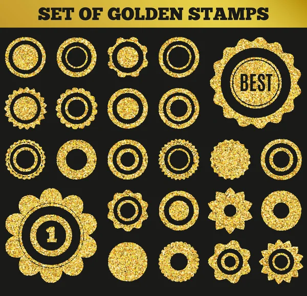 Набор золотых гранжевых марок. Круглая форма. Векторная иллюстрация — стоковый вектор