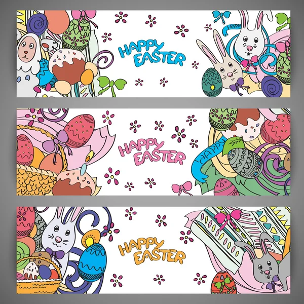 Set of creative multi colour vector banners for Happy Easter — Stock Vector