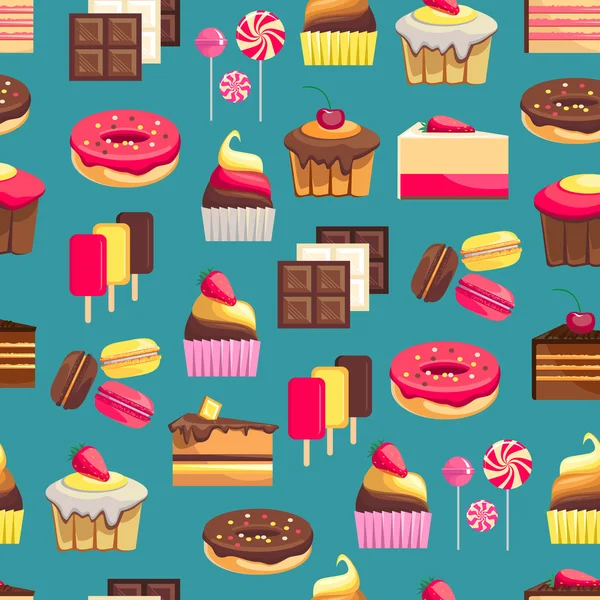 Motif sans couture avec des objets de dessert doux — Image vectorielle
