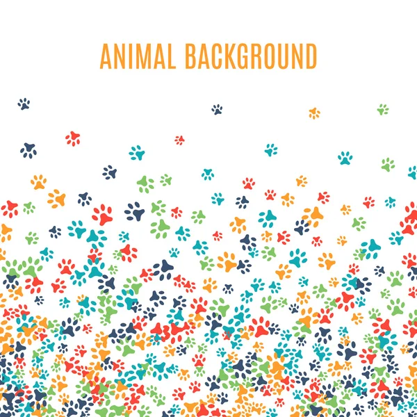 Färgglada djurs fotavtryck prydnad gränsen isolerad på vit bakgrund — Stock vektor