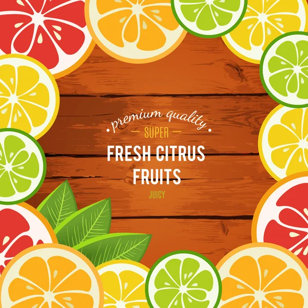 Pamplemousse, lime, citron et orange aux feuilles de menthe — Image vectorielle