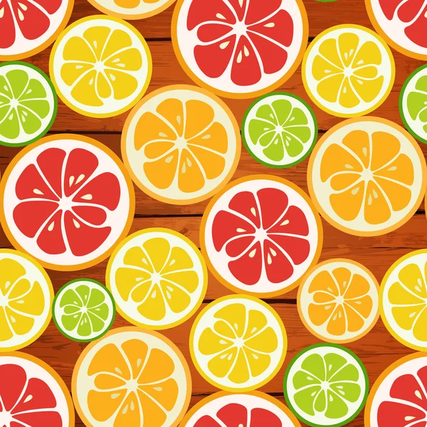 Striped seamless pattern with lime, orange and grapefruit — ストックベクタ