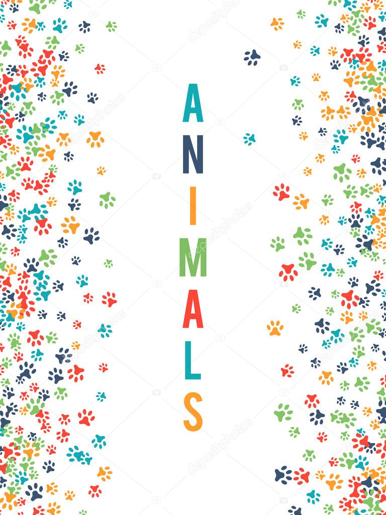 Colorful animal footprint ornament border isolated on white background