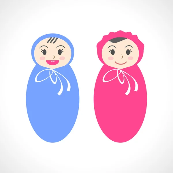 Illustration vectorielle de jolies poupées. Bébé garçon et bébé fille — Image vectorielle