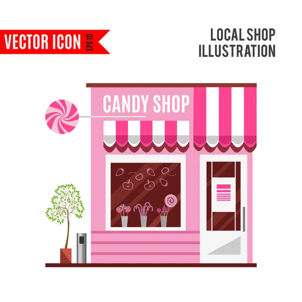 Candy shop in a pink color. Flat vector design — Stock Vector