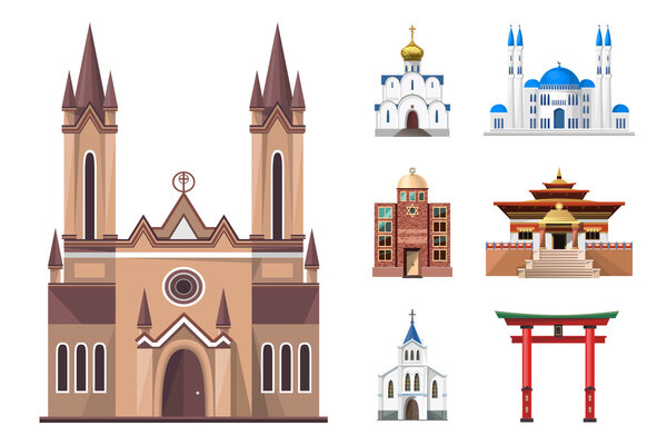 Cathedrals, churches and mosques building vector set