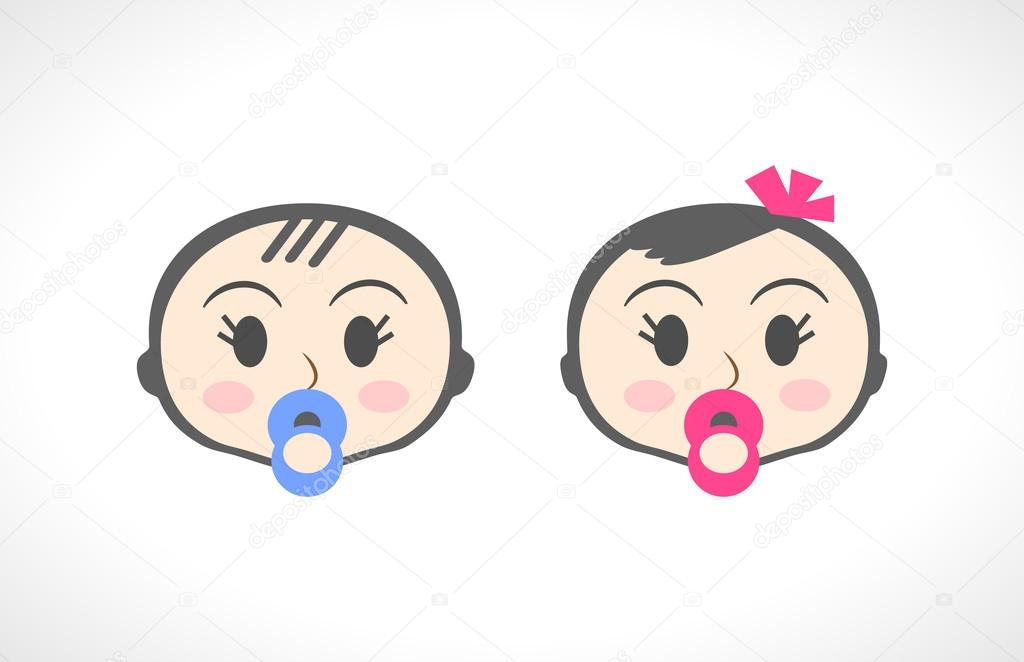 Close up portrait of little baby, child, kid, girl and boy. Suitable for invitation, flyer, sticker, poster, banner, card, label, cover, web. Cartoon symbol of a little toddler. Vector illustration