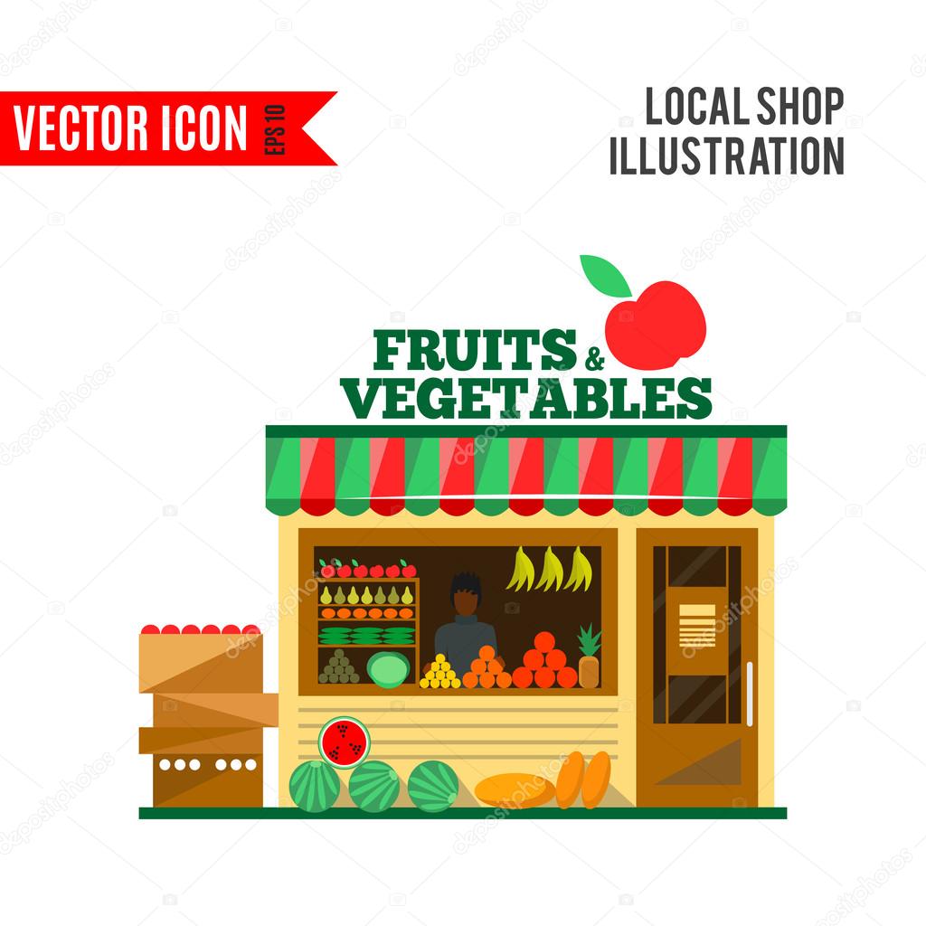 Tienda de vectores de frutas y verduras Imagen Vectorial de © Kannaa