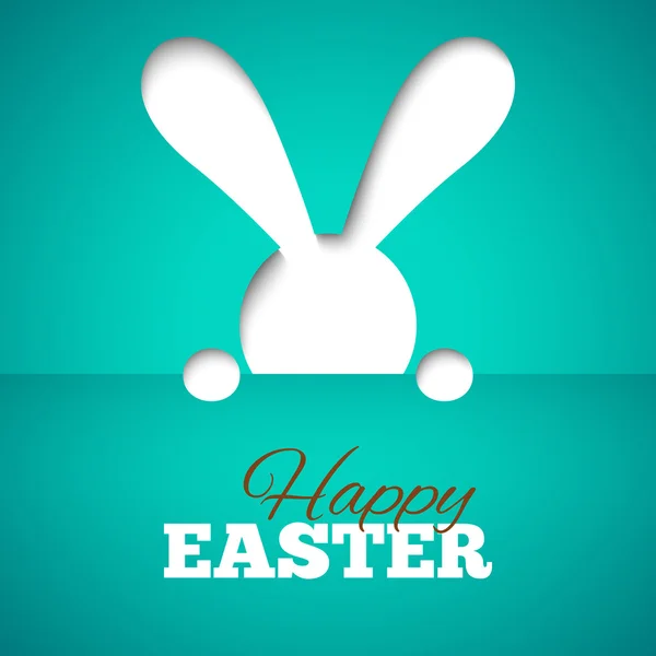 Happy easter card with hiding bunny and font on blue paper background — Stock Vector