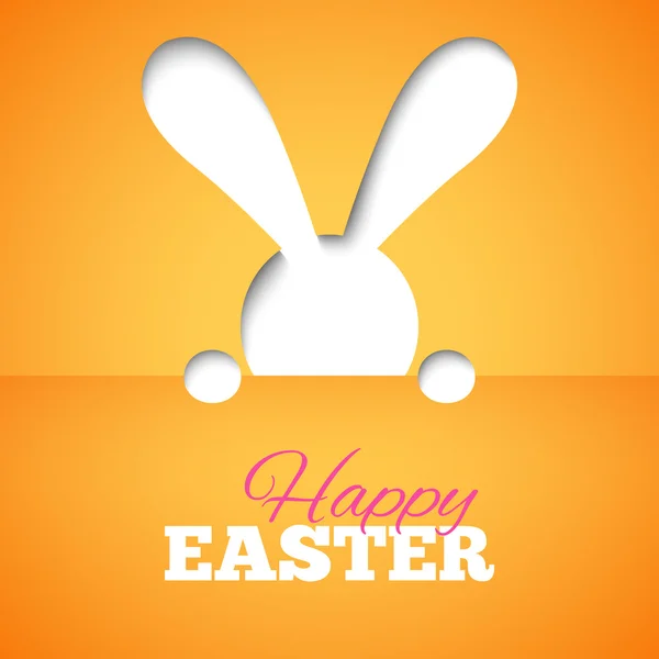Happy easter card with hiding bunny and font on orange paper background — Stock Vector