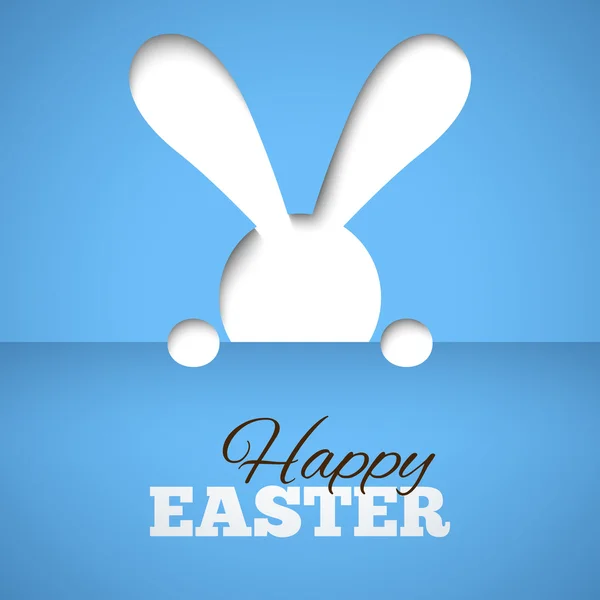 Happy easter card with hiding bunny and font on blue paper background — Stock Vector