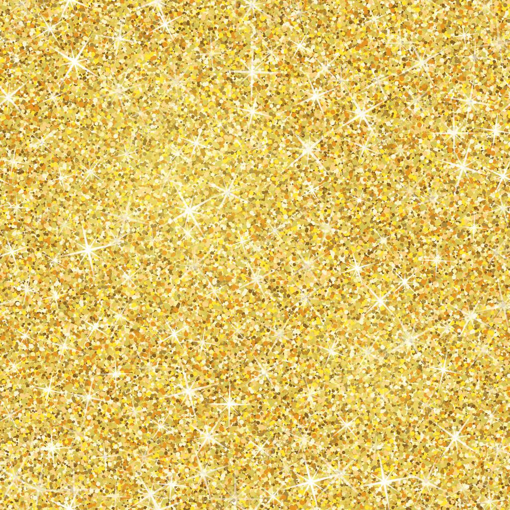 Seamless gold glitter texture isolated on golden background. Vector illustration for shimmer background. Sparkle sequin tinsel yellow bling. For sale gift card, brightly vibrant certificate, voucher