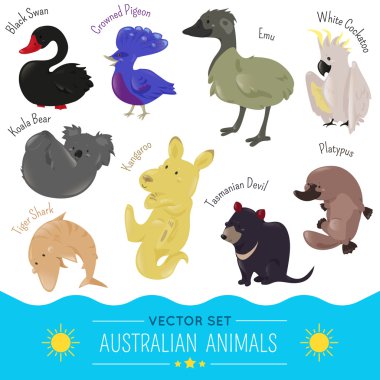 Set of cute cartoon australian animal icon clipart