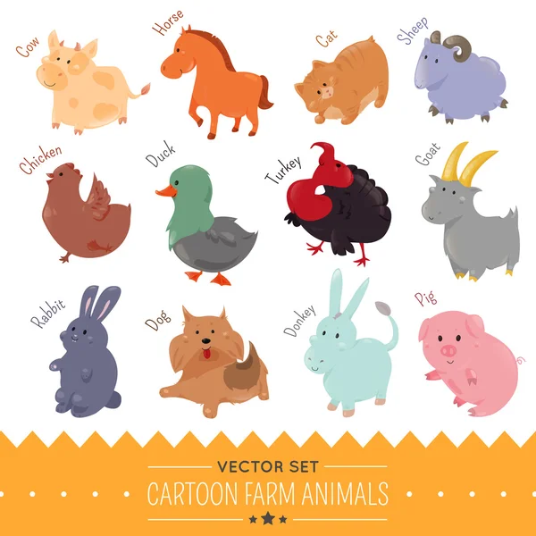 Conjunto de dibujos animados lindo animal de granja icono — Vector de stock
