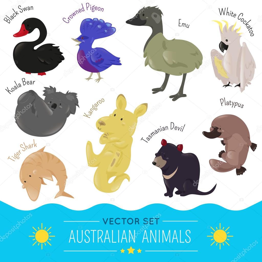 Set of cute cartoon australian animal icon