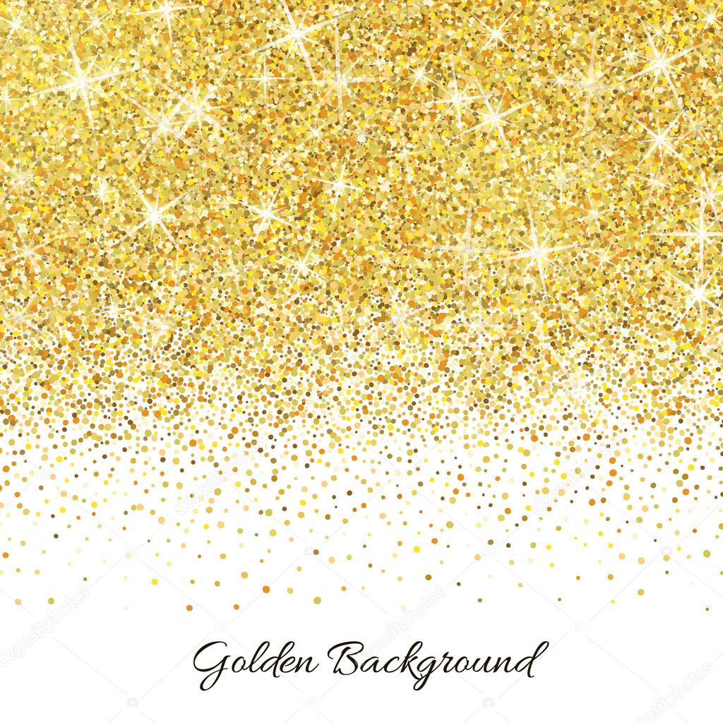 Gold glitter texture isolated on white background. Vector illustration for golden shimmer background. Sparkle sequin tinsel yellow bling. For sale gift card, brightly vibrant certificate voucher