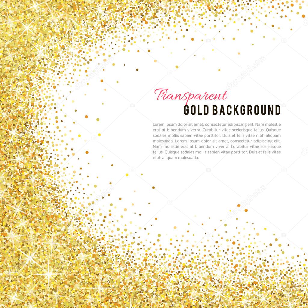 Gold glitter texture isolated on white background. Vector illustration for golden shimmer background. Sparkle sequin tinsel yellow bling. For sale gift card, brightly vibrant certificate voucher