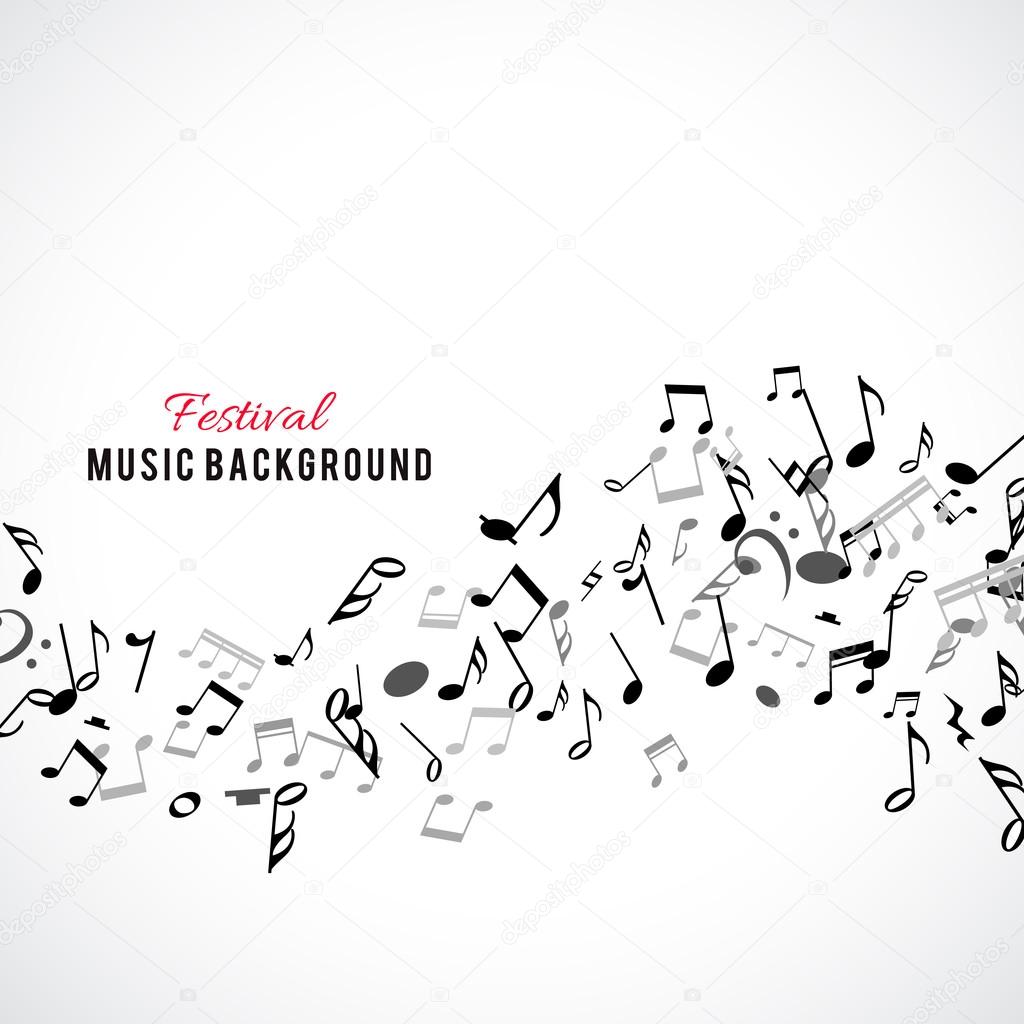 Abstract musical frame and border with black notes on white background.